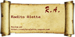Radits Aletta névjegykártya